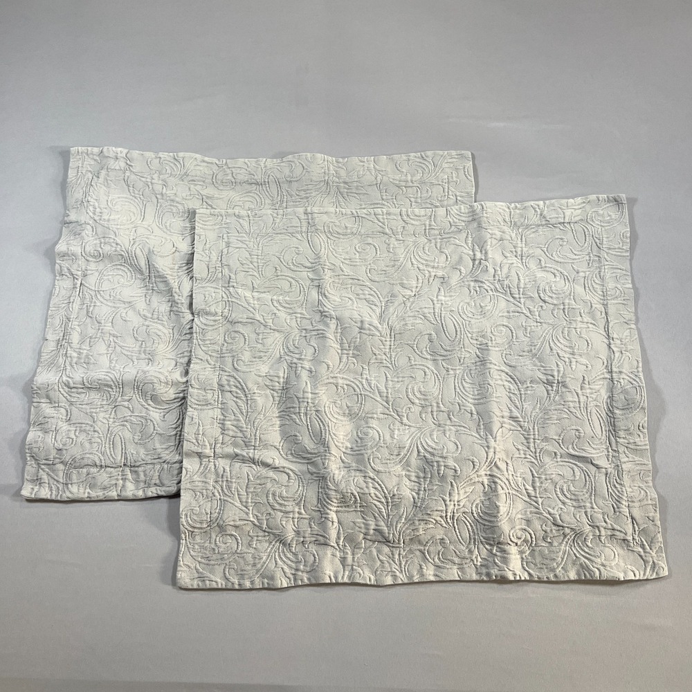 Set Of 2 Frontgate Pillow Shams 27" X 23" Gray Cotton Paisley Embroidered Luxury
